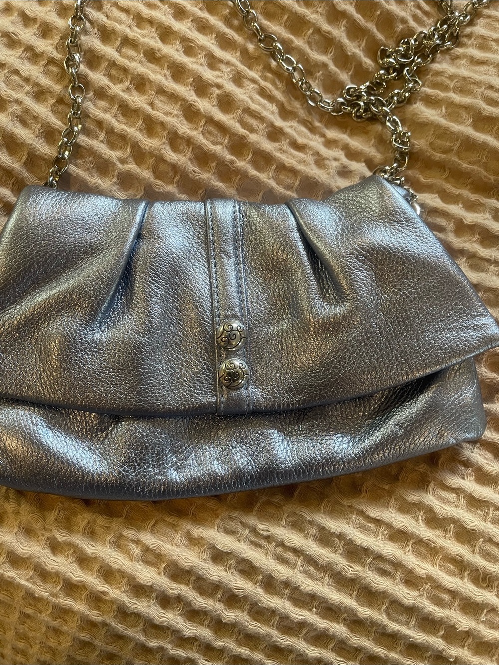 Brighton Metallic Silver Fold-Over Chain Clutch